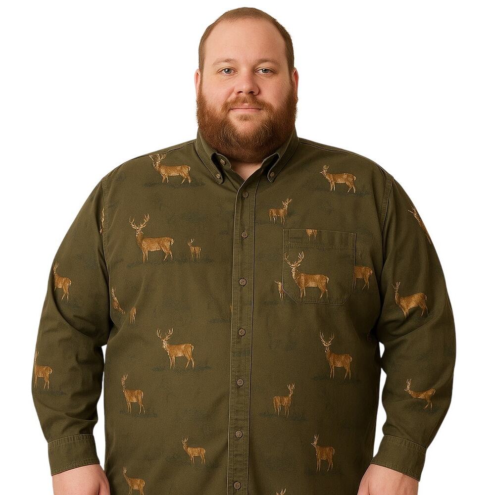 Columbia River Lodge Men’s 3XLT Deer Print Button Down Long Sleeve Shirt